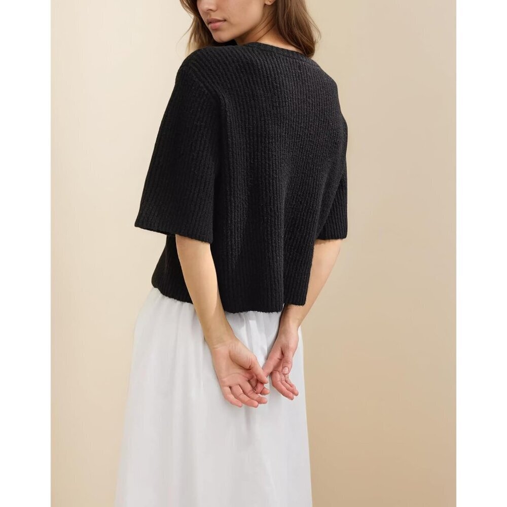 Women's Lightweight Cotton Short Sleeve Cardigan Crewneck Button Casual Top - Picture 5 of 5